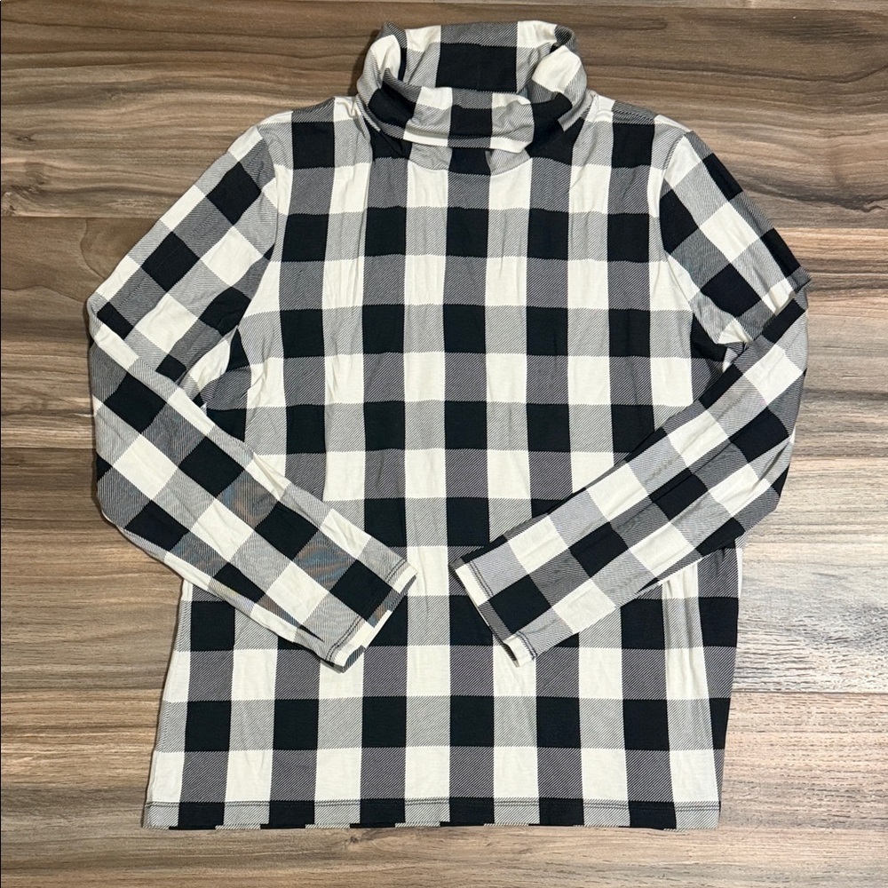 Talbots Petite Thermawarmth Black White Plaid Turtleneck L/S Women’s L Petite